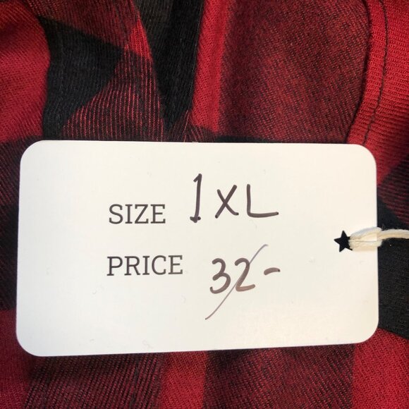 Becool Red Black Buffalo Plaid Button Up Long Shirt Womens Size 1XL Flannel NEW - Picture 7 of 8